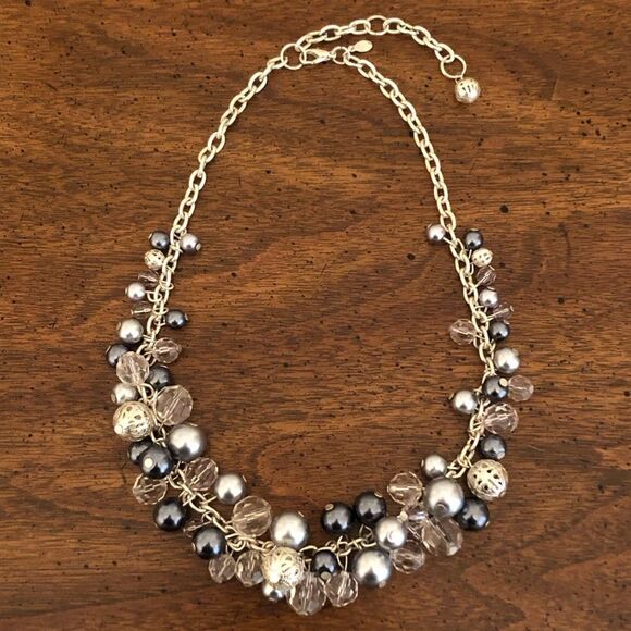 Premier Designs | Faux Pearl Beaded Cluster Necklace | 16” Adjustable - Picture 2 of 3